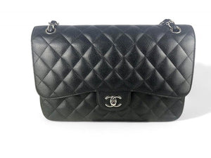 Chanel Timeless Classic Jumbo Black Caviar Silver-tone Hardware