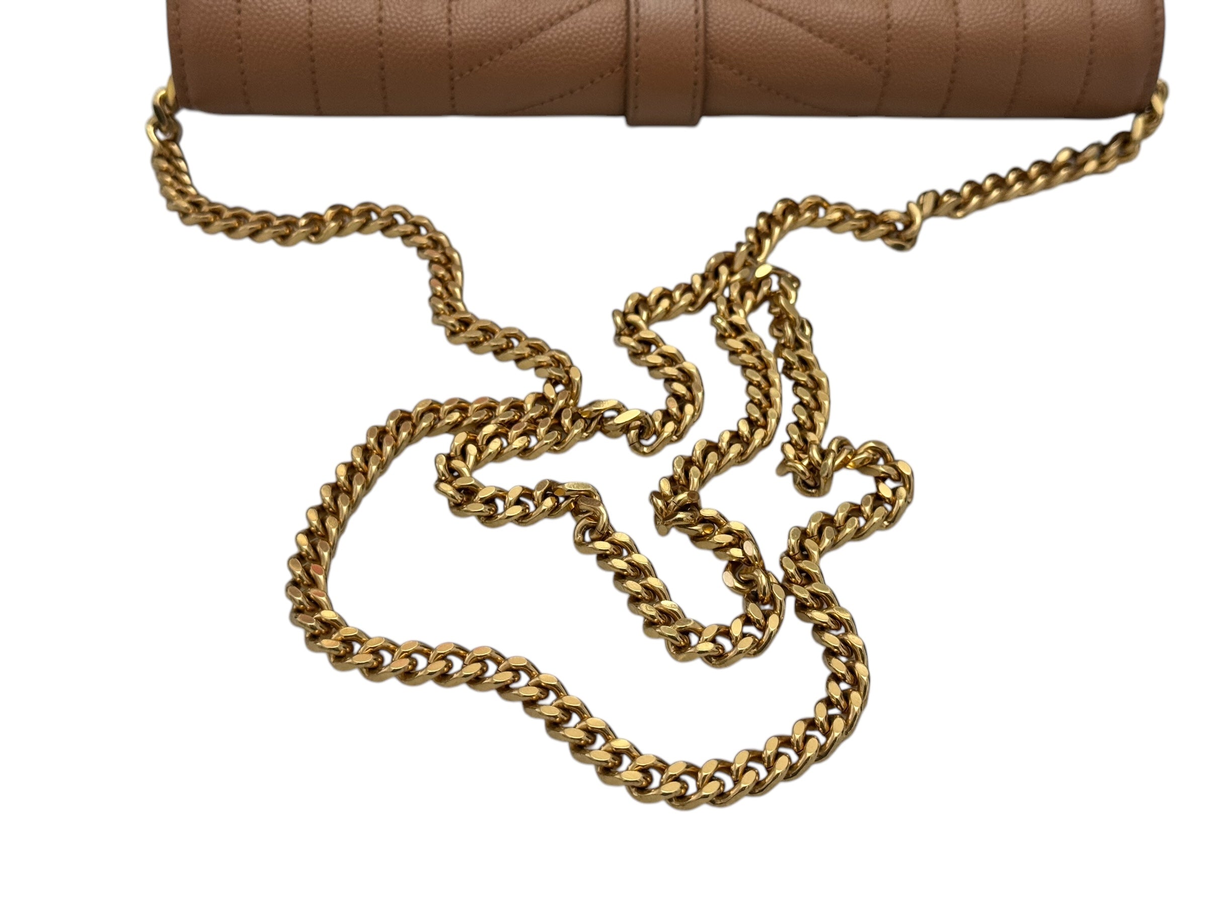 Saint Laurent Envelope Wallet on Chain WOC Triquilt Matelasse Dark Cork/Beige Gold-tone Hardware