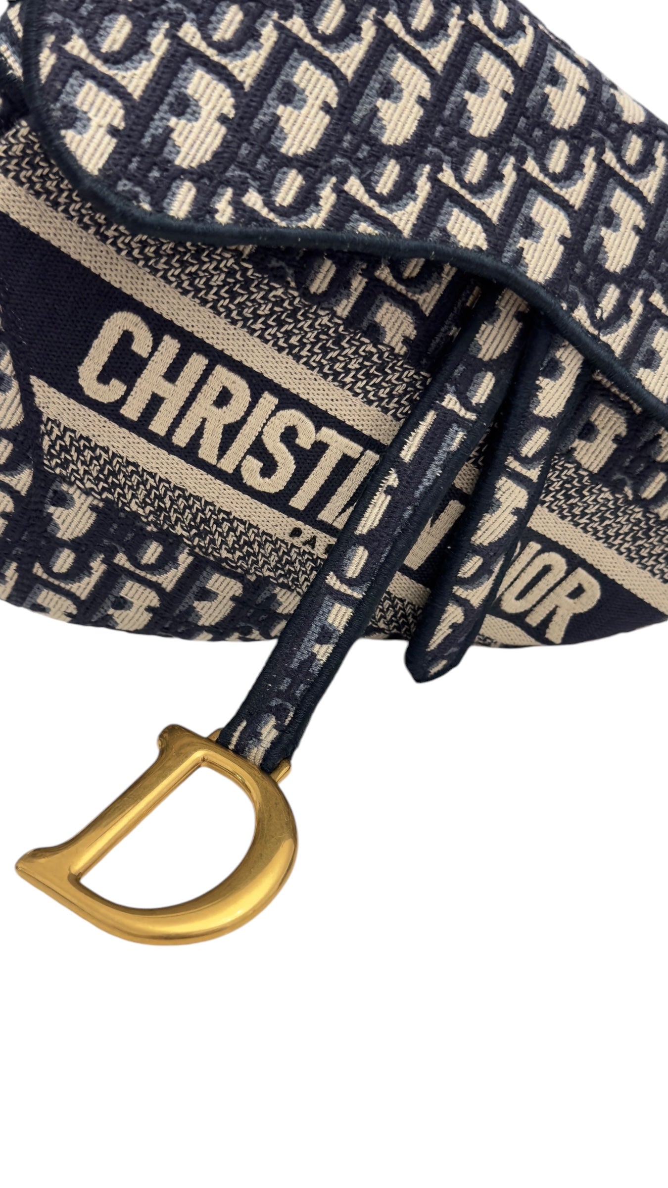 Christian Dior Saddle Bag Medium Navy Oblique Canvass Gold-tone Hardware