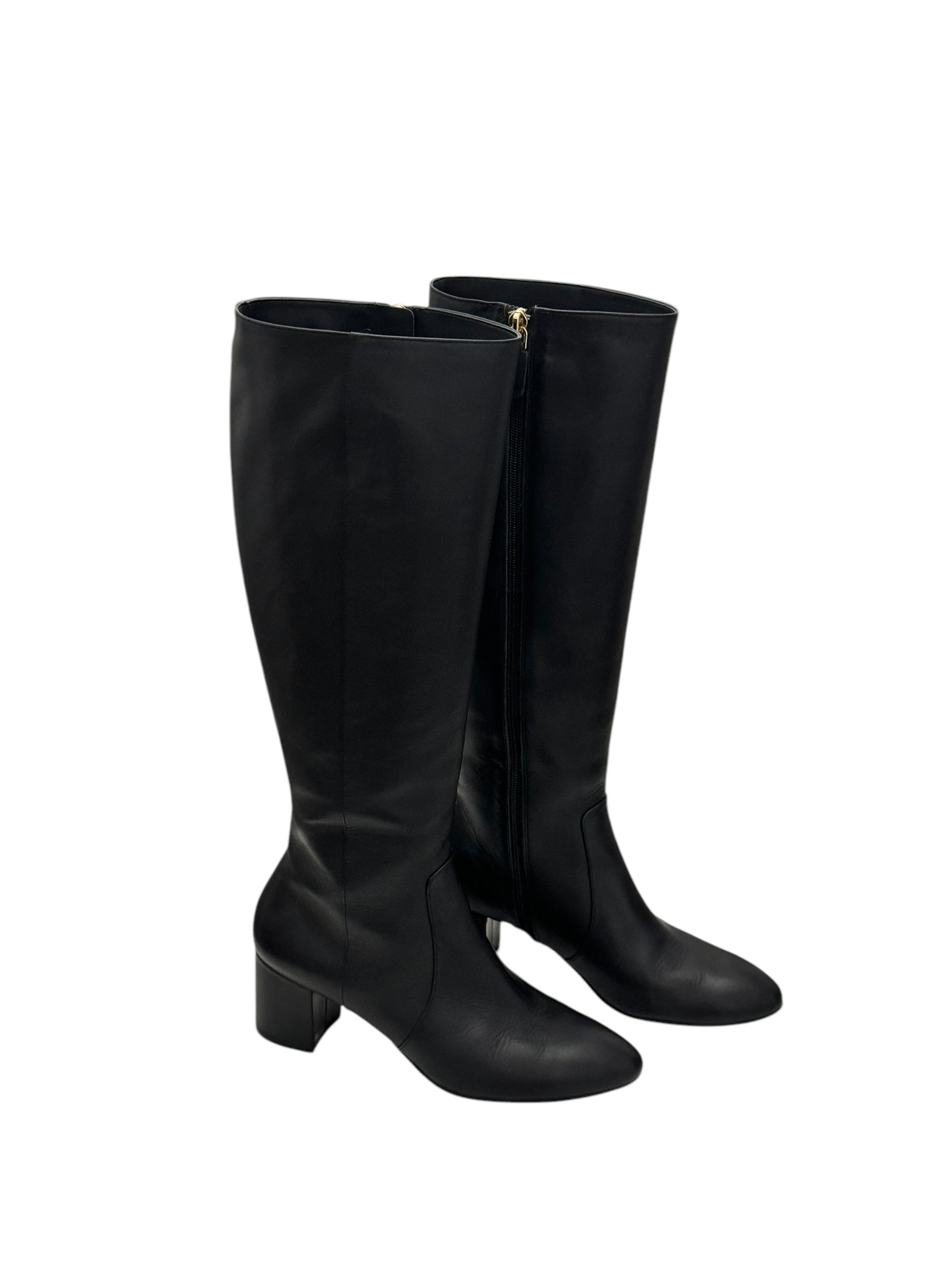 Stuart Weitzman Yuliana 60 Knee-High Zip Boots, Black Nappa Leather, Size US 7B/EU 37.5