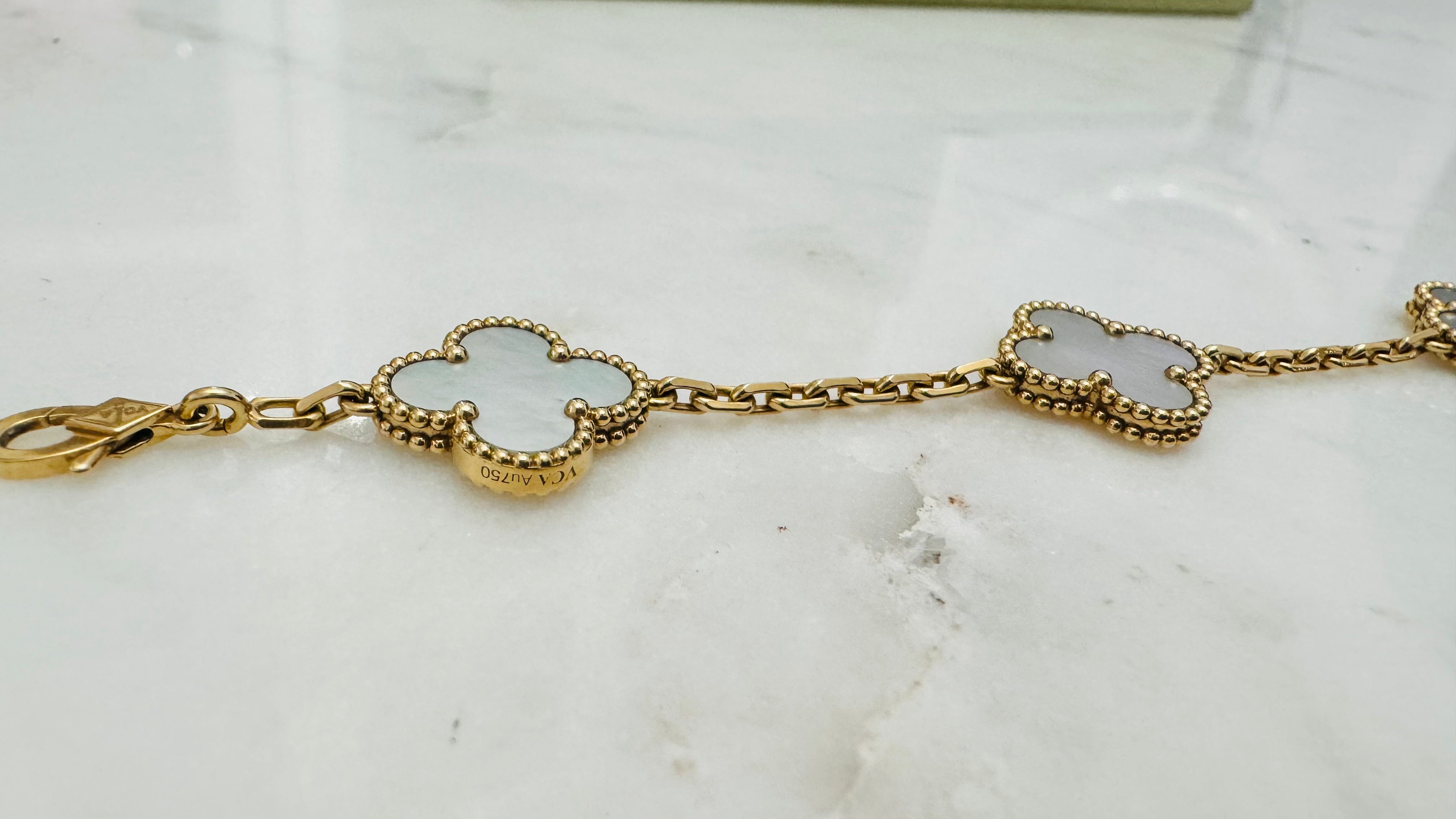 Van Cleef and Arpels Vintage Alhambra Bracelet, 5 Motifs, 18K Yellow Gold, Mother of Pearl