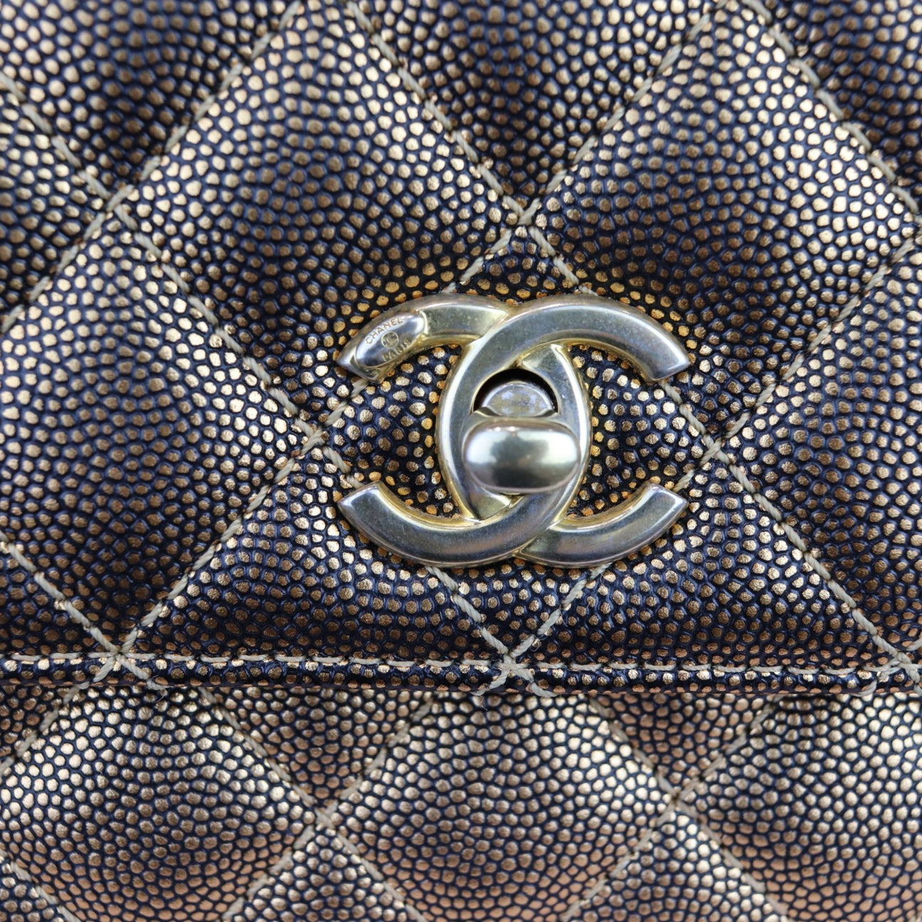 Chanel Coco Handle Mini Diamond Quilted Metallic Gold Caviar, Gold-Tone Hardware