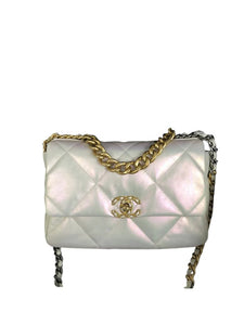 Chanel 19 Medium Iridescent White Lambskin Mixed Hardware