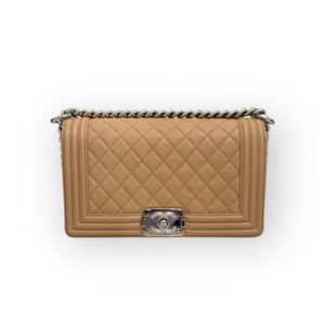 Chanel Leboy Old Medium Dark Beige Diamond Quilted Caviar Leather/Grained Calfskin, Shiny Silver-tone Hardware