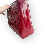 Load image into Gallery viewer, Christian Dior Lady Dior Large, Cherry Red Patent Leather, Silver Hardware
