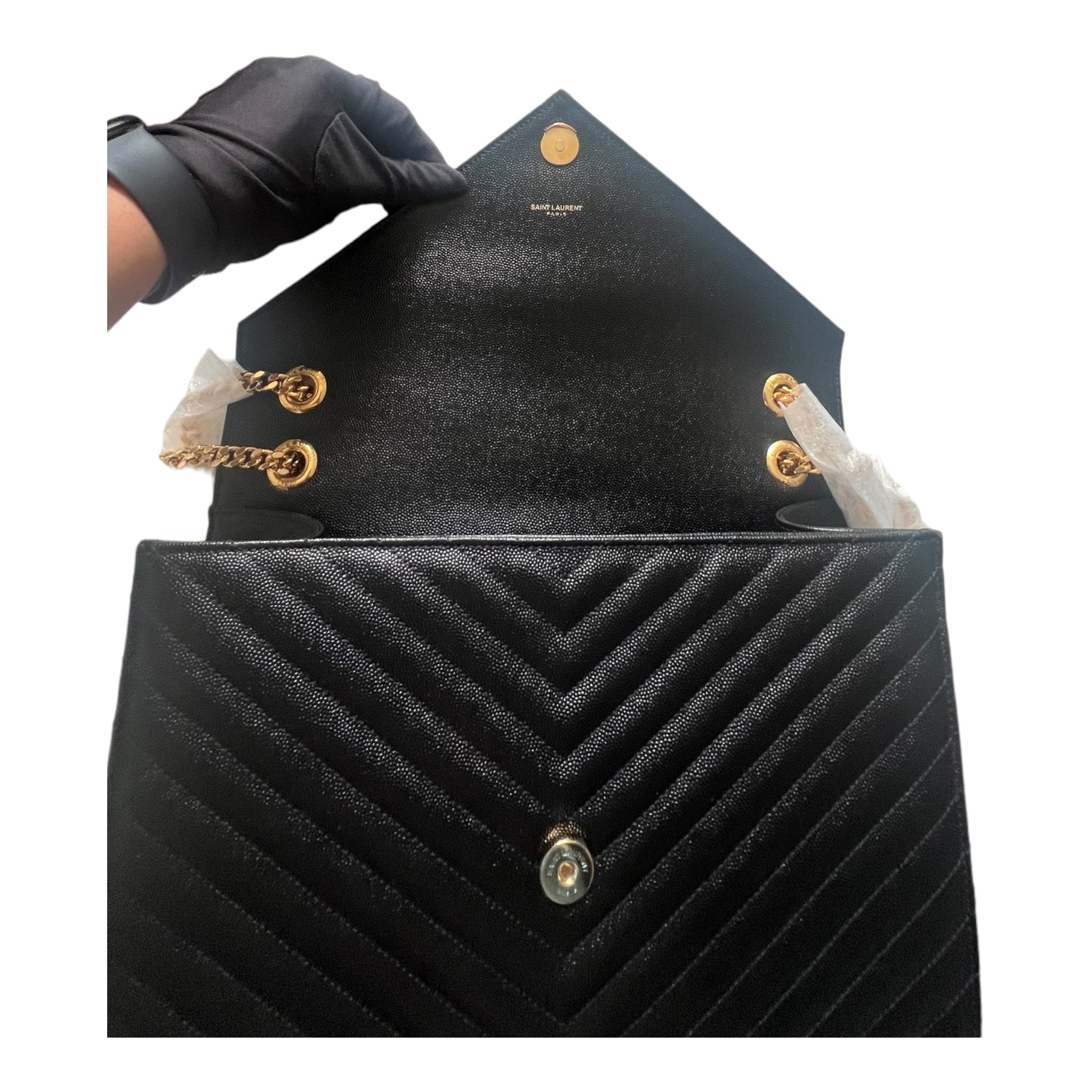 Saint Laurent Envelope Bag Grain de Poudre Chevron Quilted Large YSL