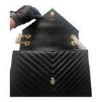 将图片加载到图库查看器，Saint Laurent Envelope Bag Grain de Poudre Chevron Quilted Large YSL
