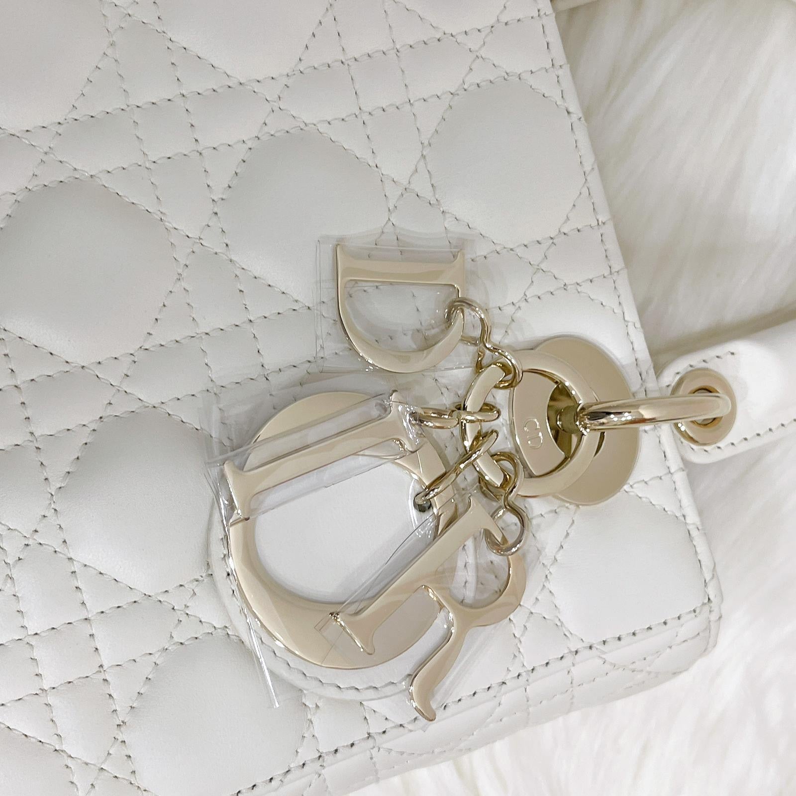 Christian Dior My Lady ABCDior Small White Lambskin Gold-tone Hardware
