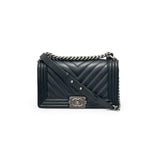 Load image into Gallery viewer, Chanel Leboy Old Medium Black Caviar / Grained Calfskin Leather, Chevron, Ruthenium Hardware
