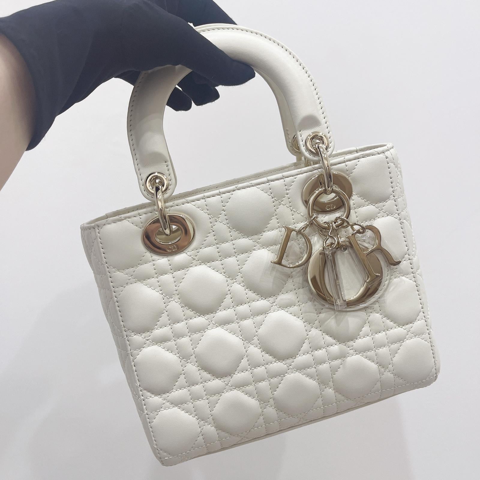 Christian Dior My Lady ABCDior Small White Lambskin Gold-tone Hardware