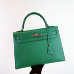 Charger l&#39;image dans la galerie, Hermes Kelly Sellier 32 Vert Vertigo Epsom Palladium Hardware
