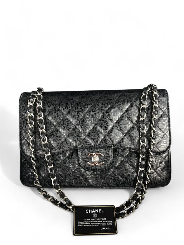 Chanel Timeless Classic Jumbo Black Caviar Silver-tone Hardware