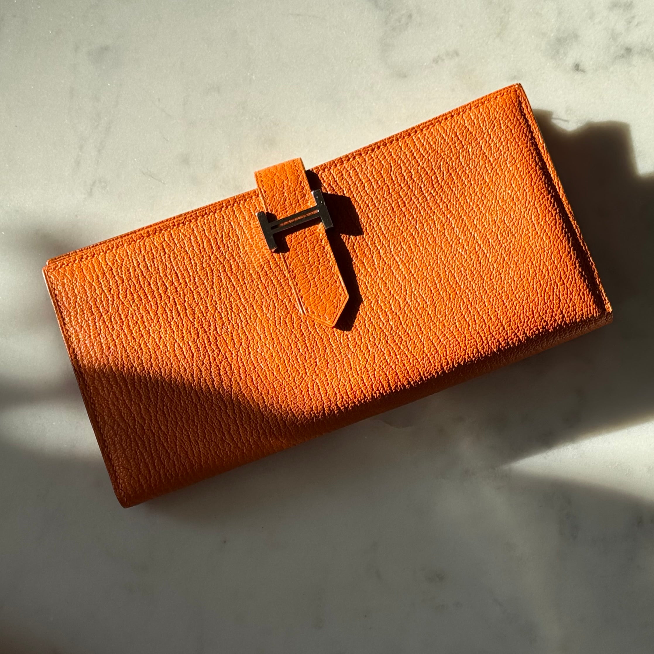 Hermes H Bearn Wallet Orange Chevre Mysore Palladium Hardware