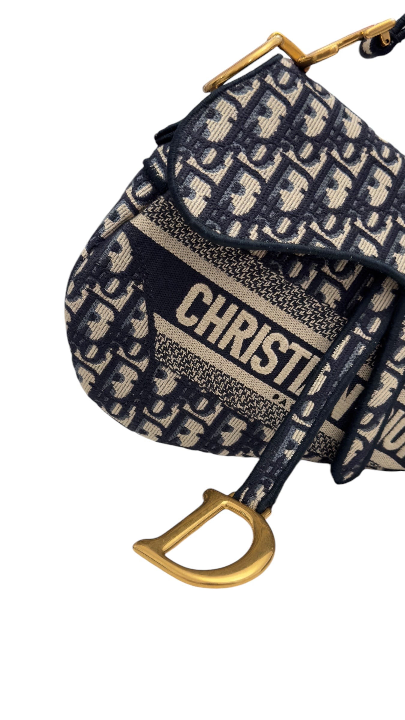 Christian Dior Saddle Bag Medium Navy Oblique Canvass Gold-tone Hardware