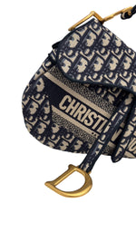 将图片加载到图库查看器，Christian Dior Saddle Bag Medium Navy Oblique Canvass Gold-tone Hardware
