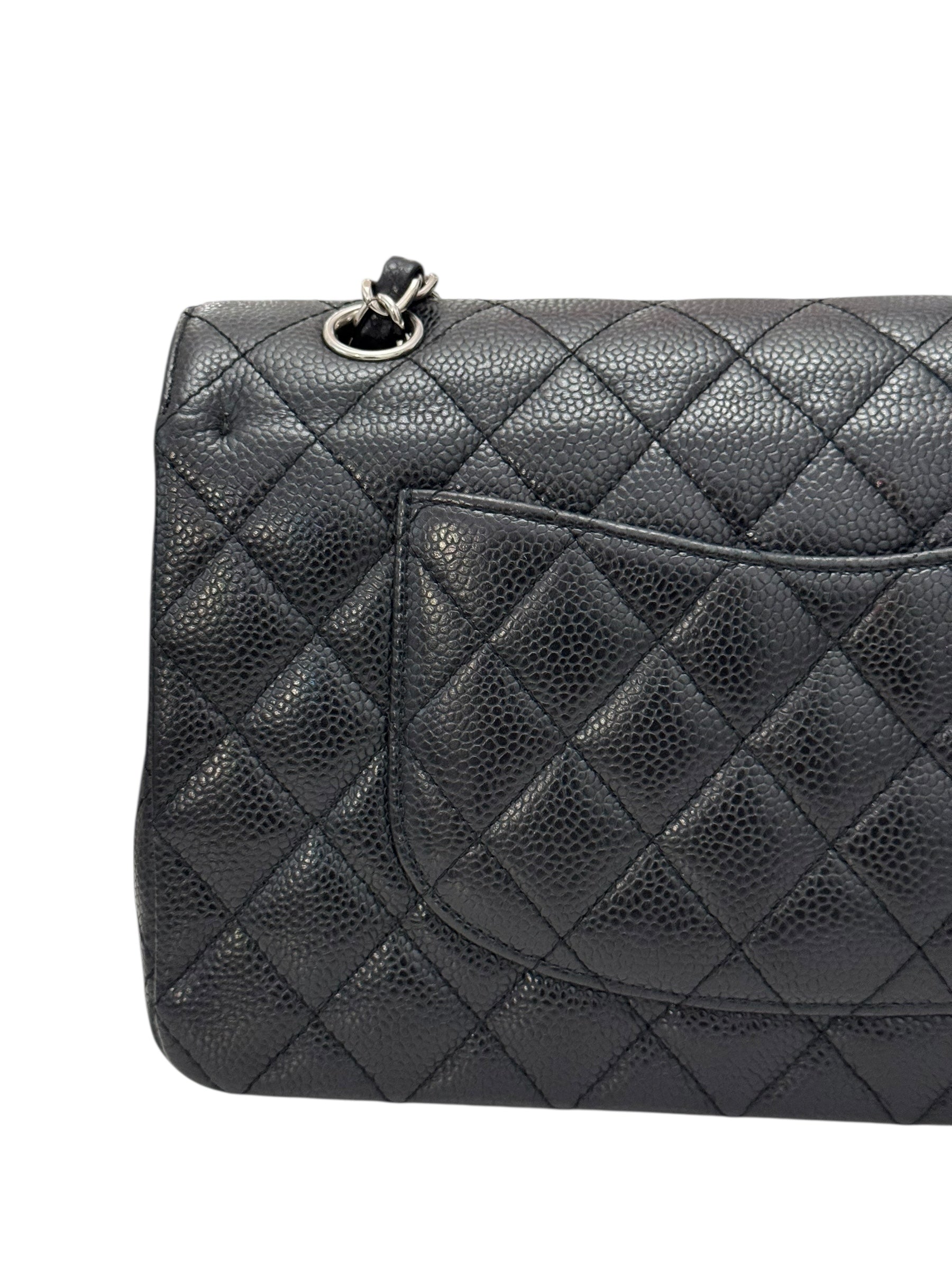 Chanel Timeless Classic Medium M/L Black Caviar Silver-tone Hardware