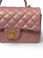 将图片加载到图库查看器，Chanel Mini Top Handle Iridescent Pink Lambskin Gold-tone Hardware
