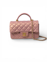 将图片加载到图库查看器，Chanel Mini Top Handle Iridescent Pink Lambskin Gold-tone Hardware

