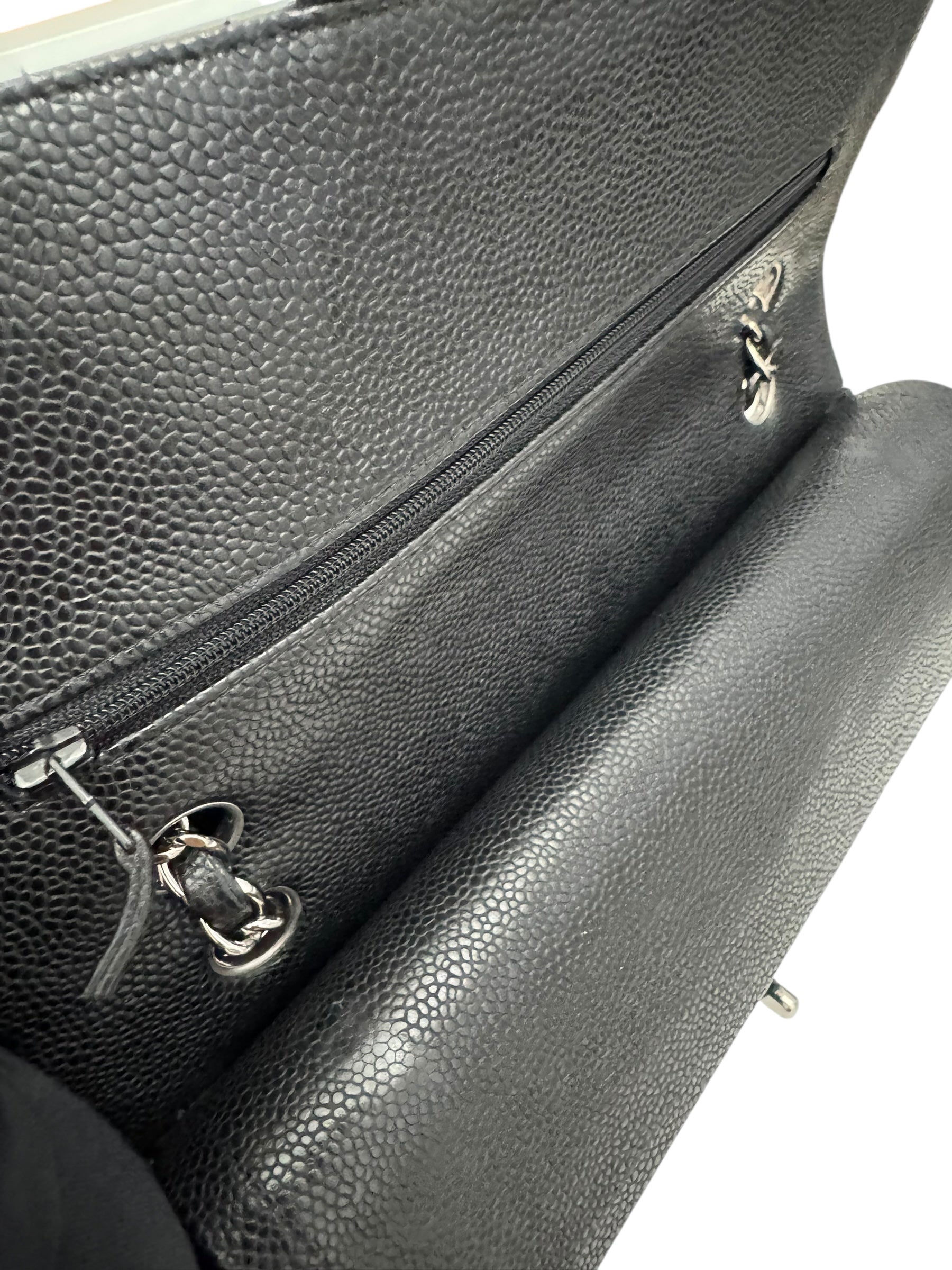 Chanel Timeless Classic Medium M/L Black Caviar Silver-tone Hardware