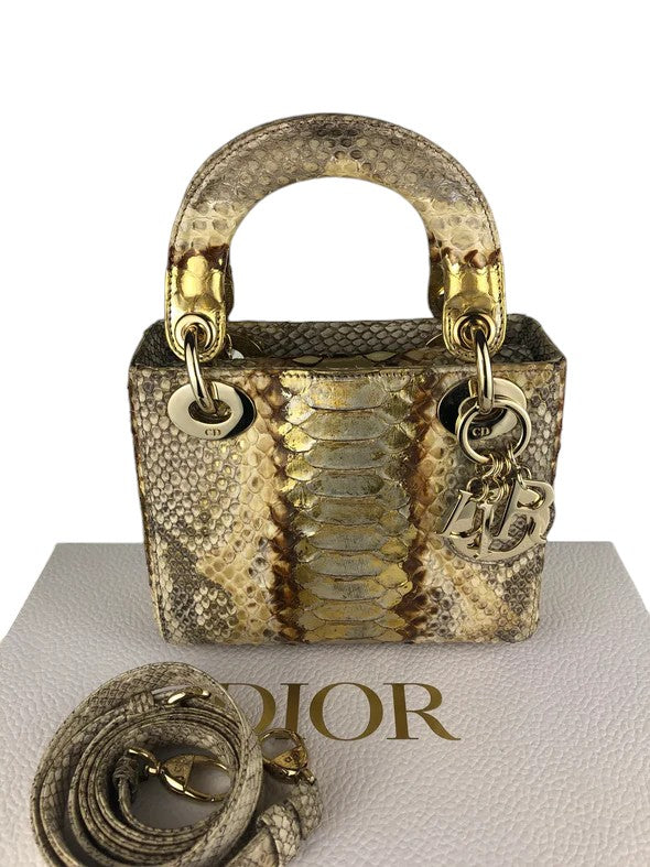 Lady Dior mini gold snakeskin, with gold hdw