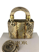 将图片加载到图库查看器，Lady Dior mini gold snakeskin, with gold hdw
