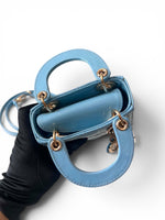 将图片加载到图库查看器，Christian Dior Lady Dior Micro Baby Blue, Gold-tone Hardware
