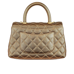 Chanel Coco Handle Mini Diamond Quilted Metallic Gold Caviar, Gold-Tone Hardware