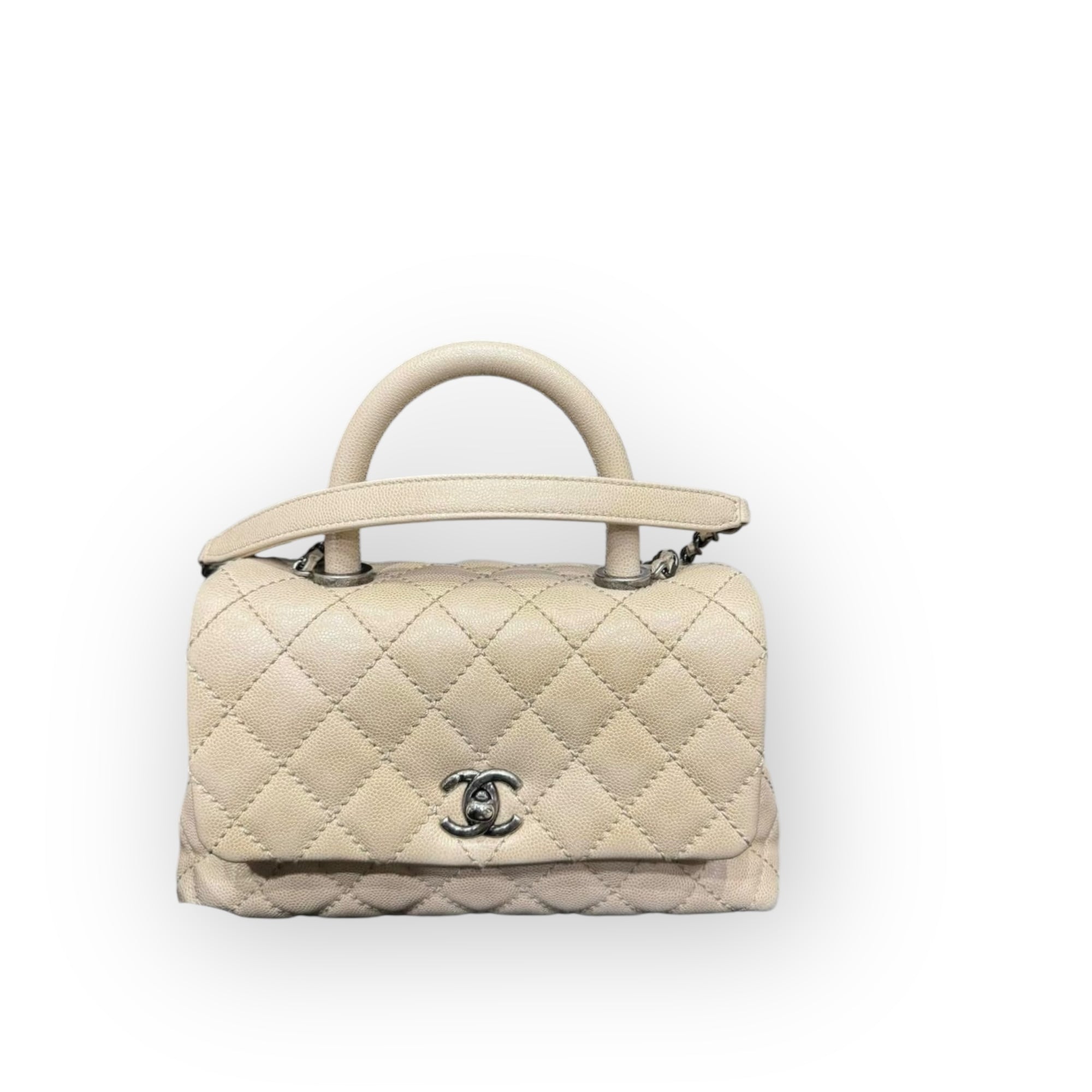 Chanel Coco Handle Small Light Beige Caviar Ruthenium Hardware