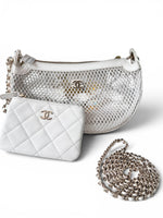 将图片加载到图库查看器，Chanel Half Moon Mesh Bag Ivory Lambskin Gold-tone Hardware
