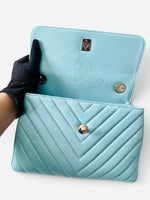 将图片加载到图库查看器，Chanel Trendy CC Small Chevron Sky Blue Lambskin Gold-tone Hardware
