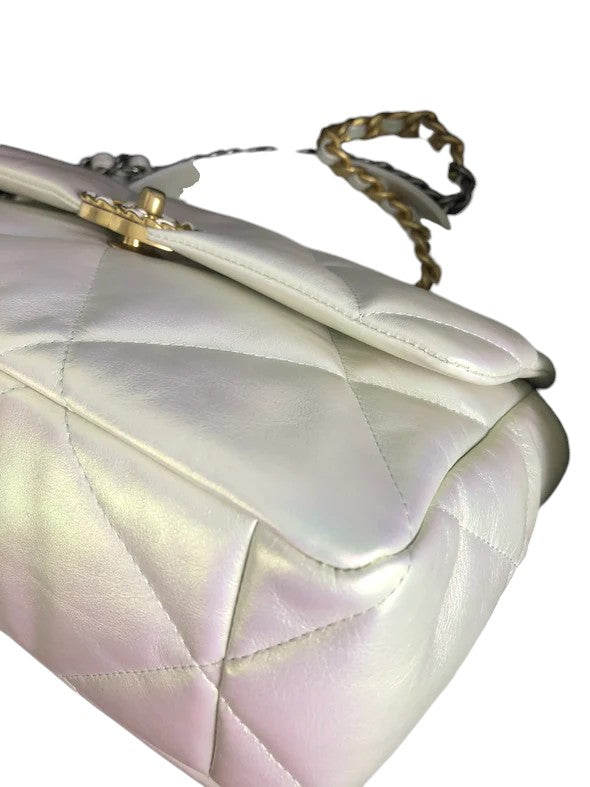 Chanel 19 Medium Iridescent White Lambskin Mixed Hardware