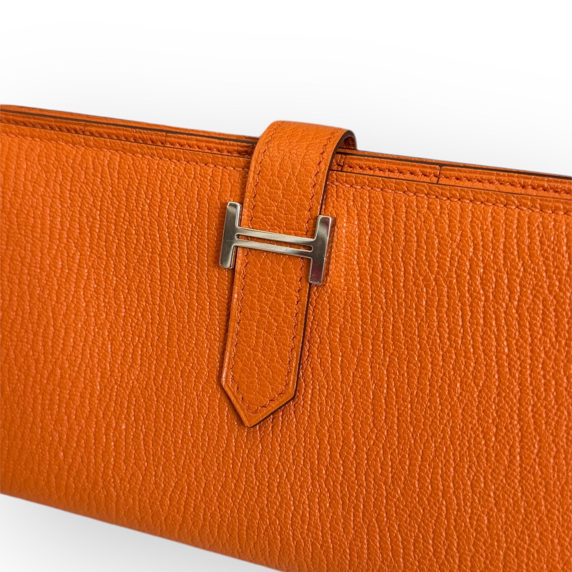 Hermes H Bearn Wallet Orange Chevre Mysore Palladium Hardware