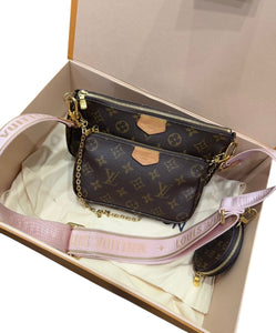 Louis Vuitton Multi Pochette Accessoires Classic Monogram, Pink Strap, Gold-tone Hardware