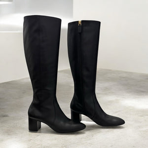 Stuart Weitzman Yuliana 60 Knee-High Zip Boots, Black Nappa Leather, Size US 7B/EU 37.5