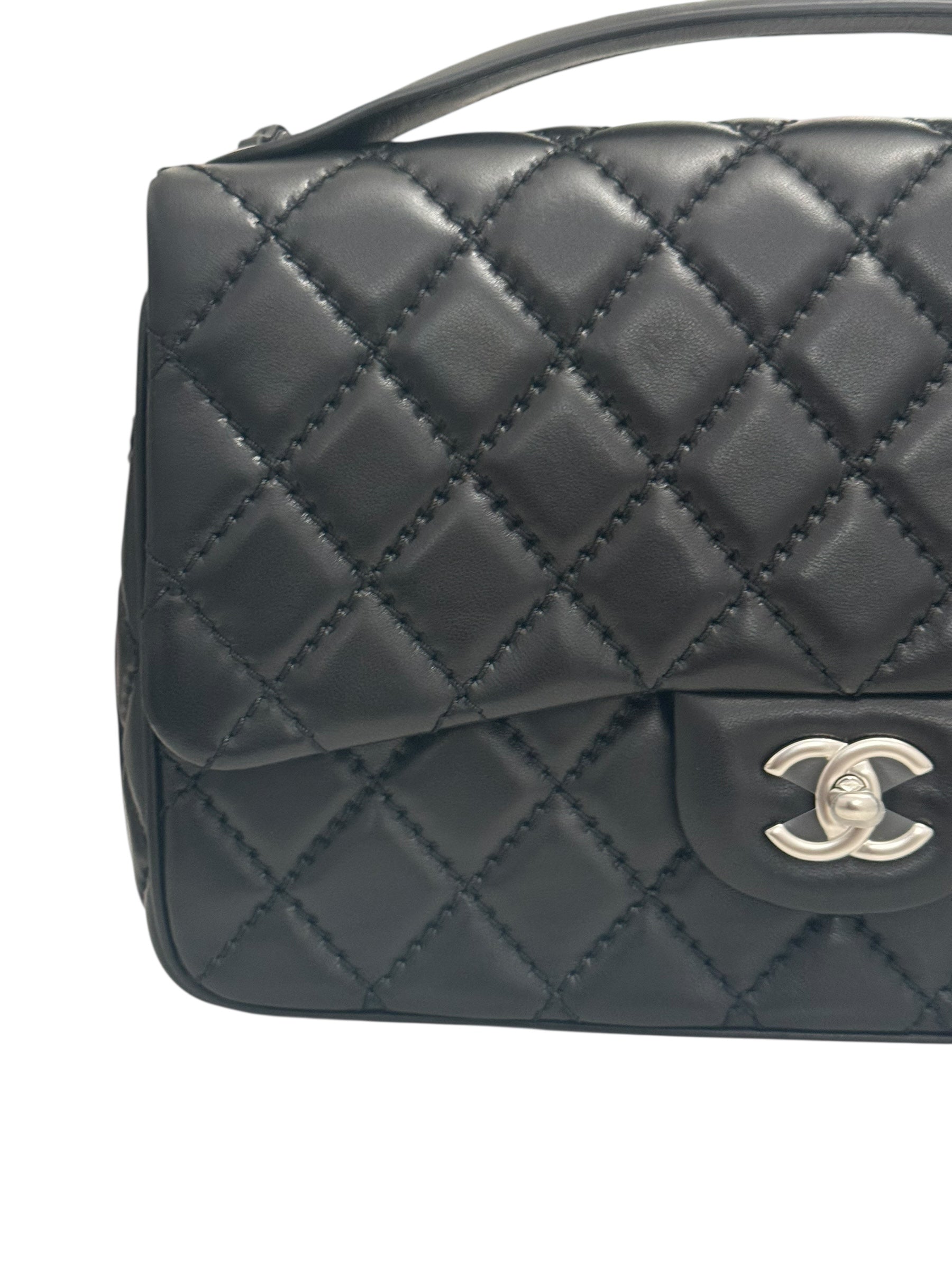 Chanel Easy Carry Flap Bag Black Lambskin Silver-tone Hardware