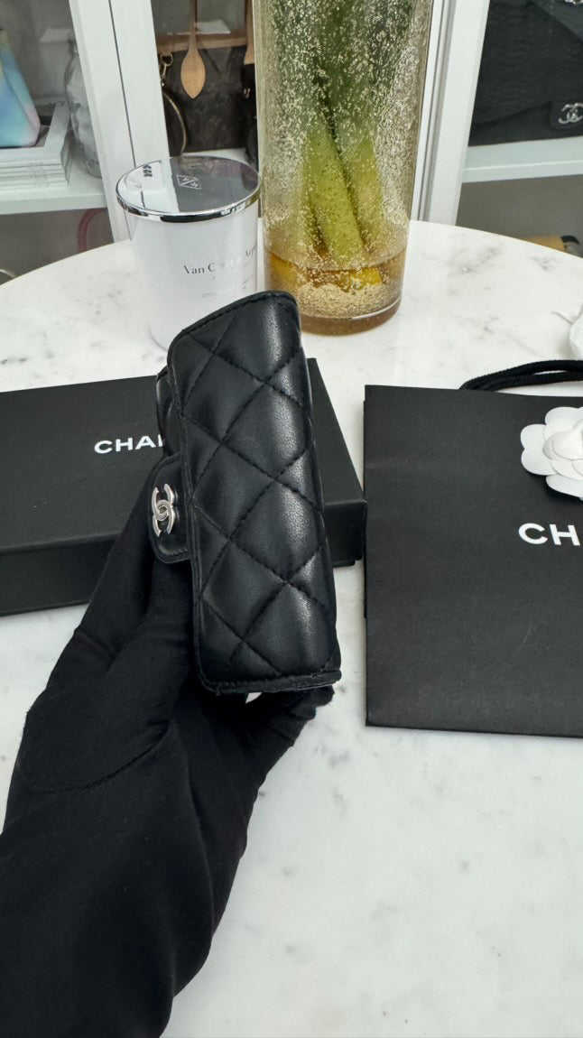 Chanel Card Wallet Black Lambskin Silver-tone Hardware