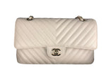 Load image into Gallery viewer, Chanel Timeless Classic Medium M/L Double Flap Ivory Chevron Caviar Gold Hardware
