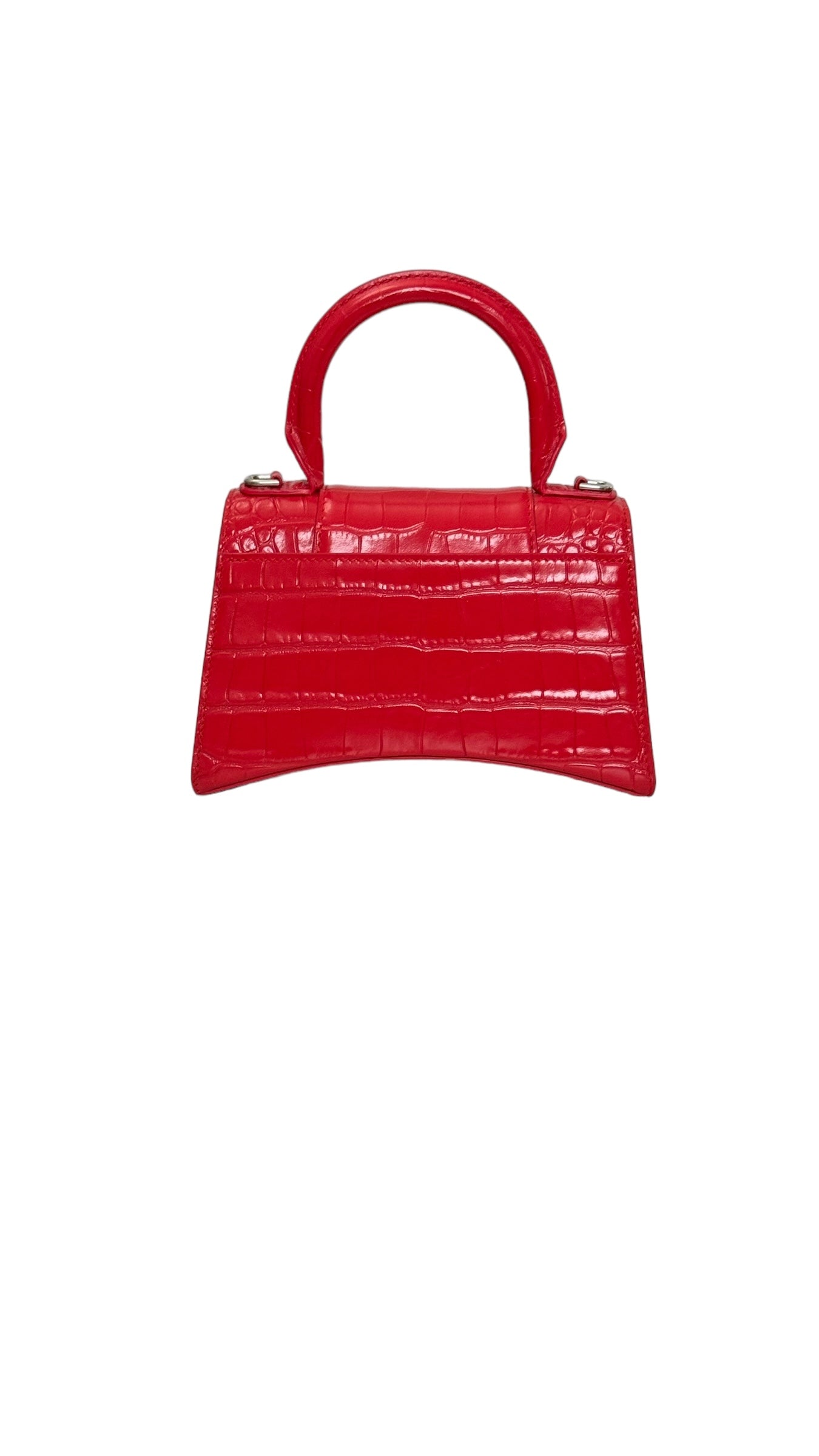 Balenciaga Hourglass XS Handbag,  Lipstick Red Croc-Embossed Calfskin, Red Enamel-plated Hardware