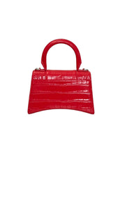 Balenciaga Hourglass XS Handbag,  Lipstick Red Croc-Embossed Calfskin, Red Enamel-plated Hardware