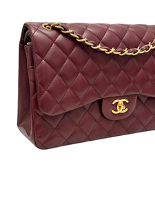 Chanel Timeless Classic Jumbo Burgundy Lambskin Gold-tone Hardware