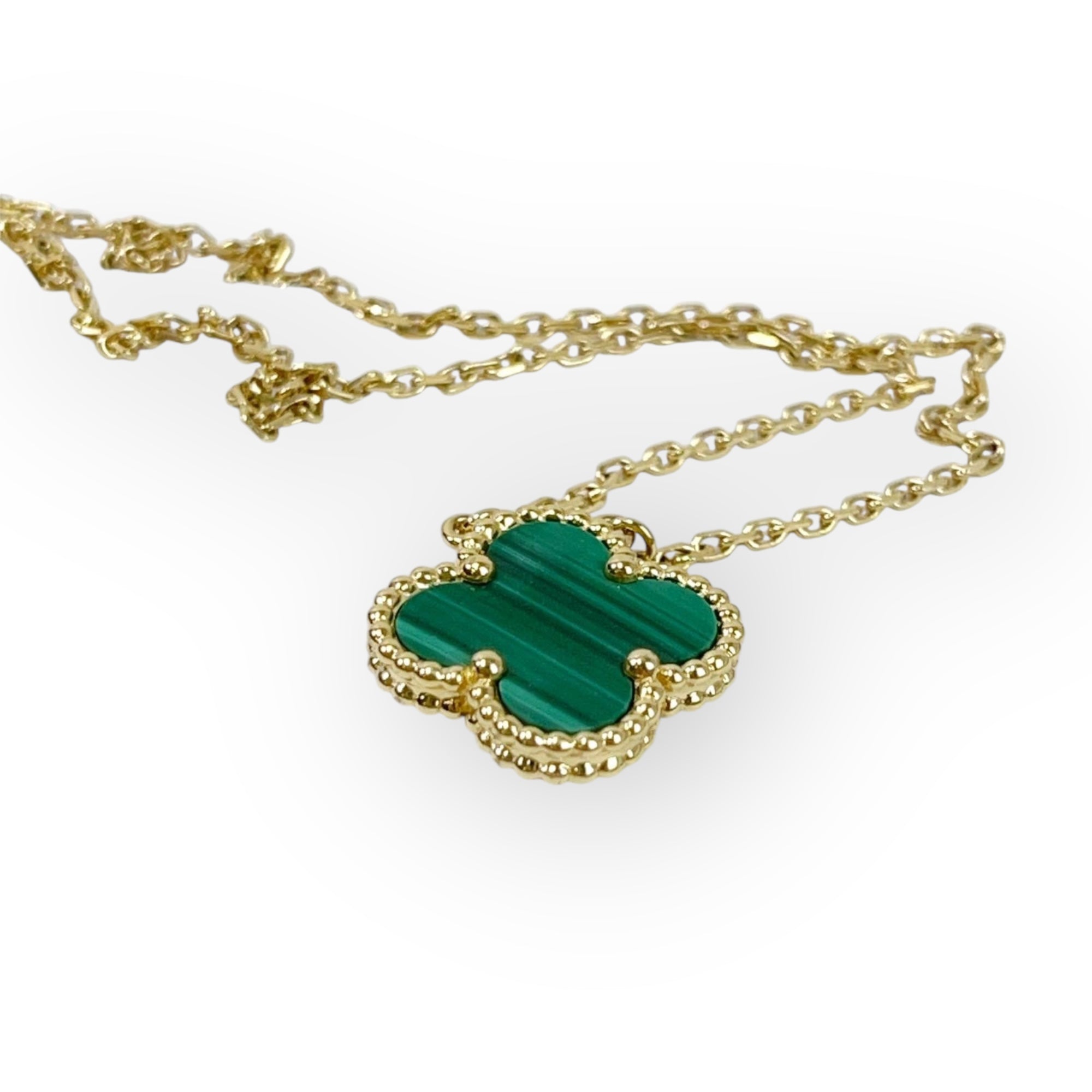 Van Cleef and Arpels VCA Vintage Alhambra 1 Motif Pendant and Necklace, Malachite Yellow Gold