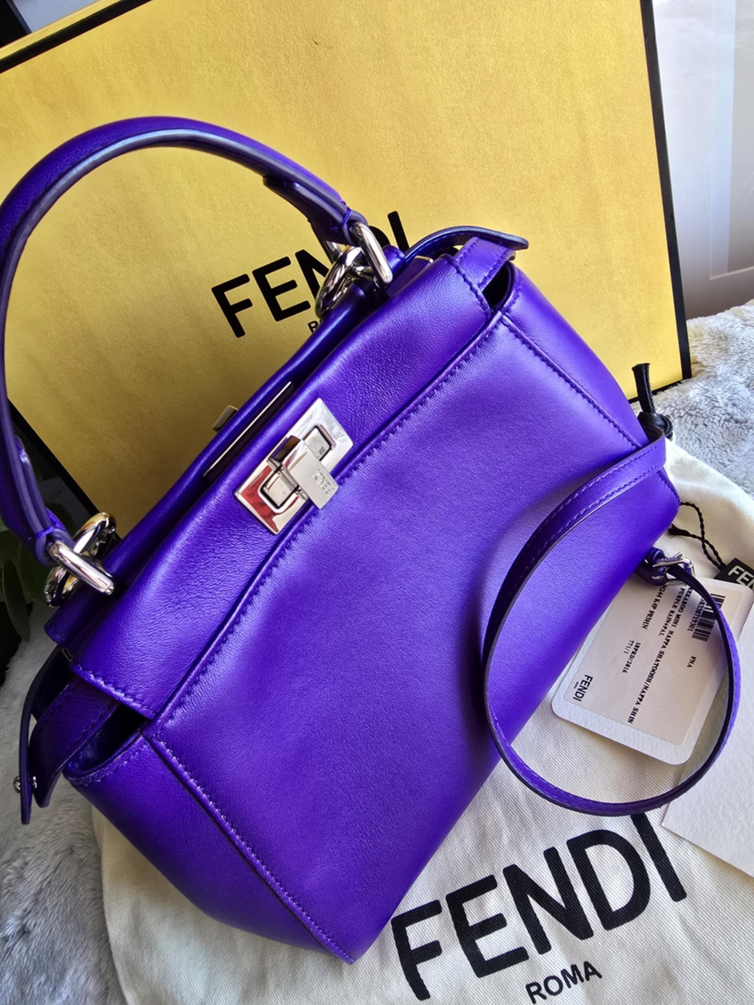 Fendi Peekaboo Mini Nappa Shahtoosh in Purple Rain Silver tone Hardwar LeidiDonna Luxe Inc