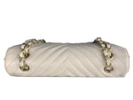 Load image into Gallery viewer, Chanel Timeless Classic Medium M/L Double Flap Ivory Chevron Caviar Gold Hardware
