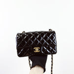 将图片加载到图库查看器，Chanel Classic Mini Black Patent Gold-tone Hardware
