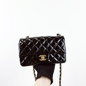 Chanel Classic Mini Black Patent Gold-tone Hardware