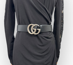 Gucci Marmont Belt, 40mm Wide, Size 32/80cm, Black Leather, Antique Palladium-Plated Hardware