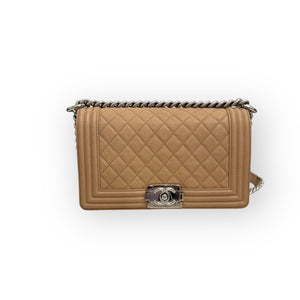 Chanel Leboy Old Medium Dark Beige Diamond Quilted Caviar Leather/Grained Calfskin, Shiny Silver-tone Hardware