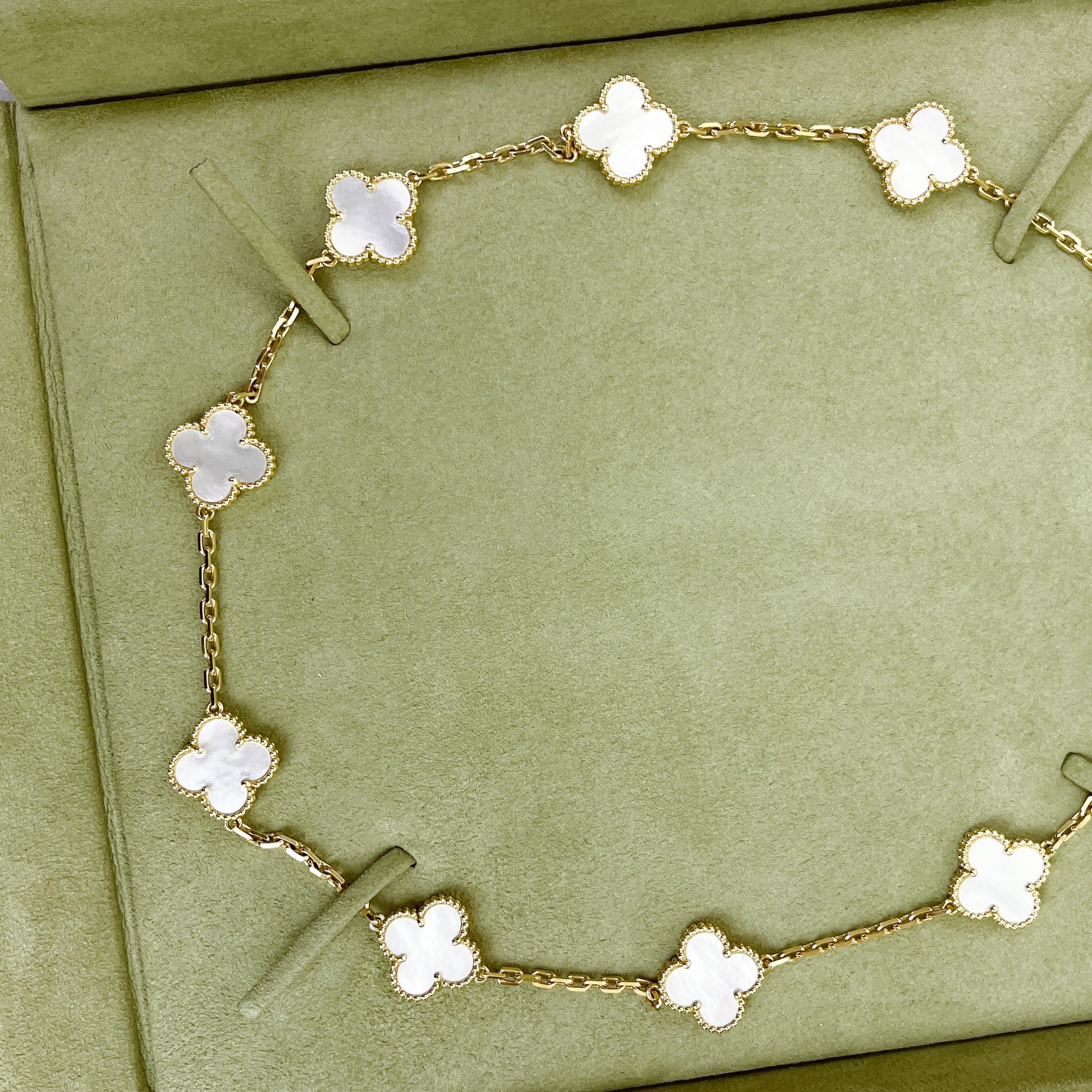 Van Cleef And Arpels VCA Vintage Alhambra 10 Motifs White Mother of Pearl Yellow Gold