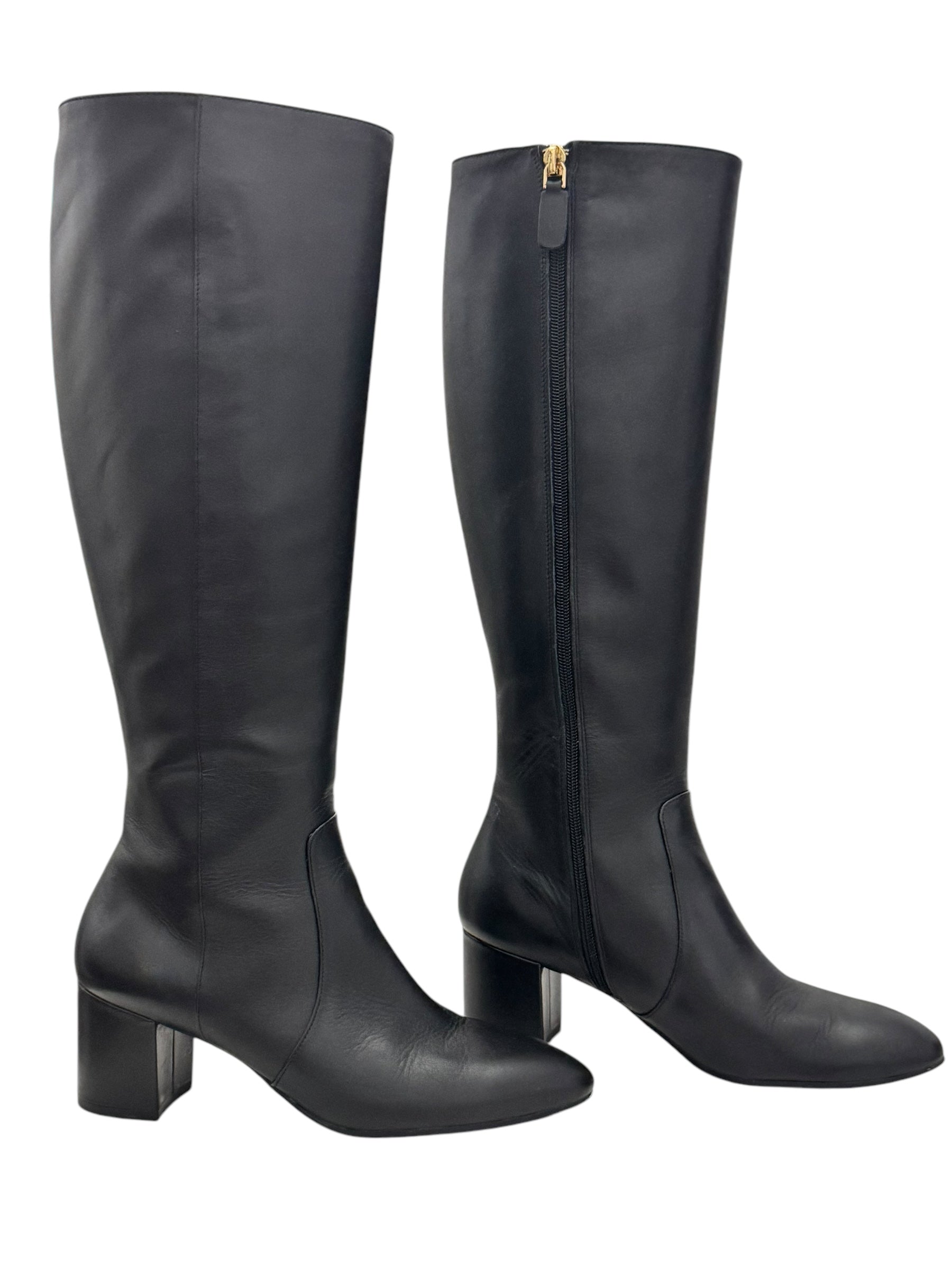 Stuart Weitzman Yuliana 60 Knee-High Zip Boots, Black Nappa Leather, Size US 7B/EU 37.5