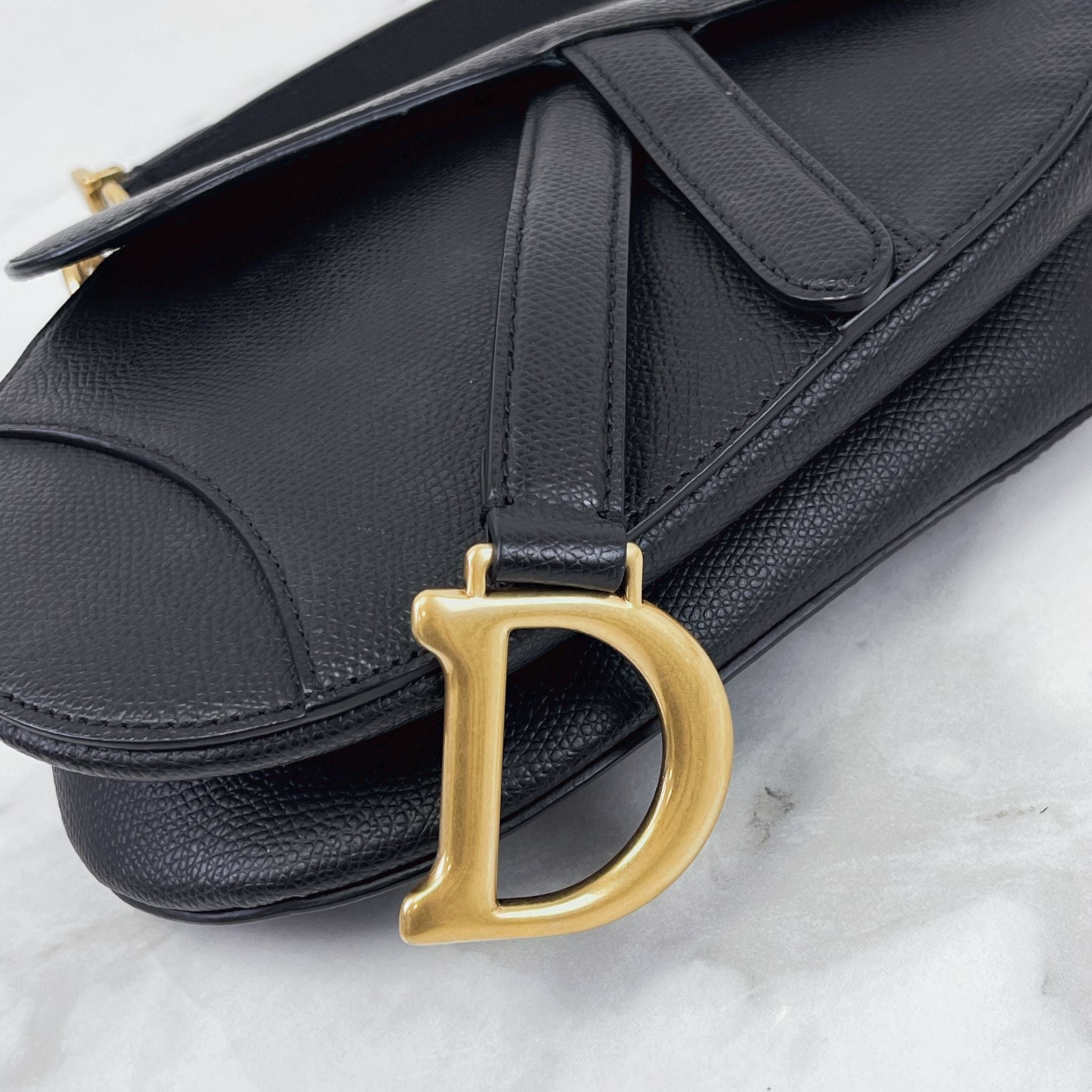 Christian Dior Saddle Mini/Small Black Grained Calfskin Gold-tone Hardware